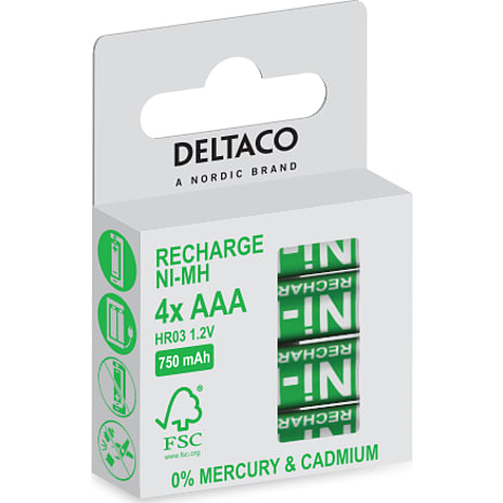 Deltaco AAA Genopladelige Batterier 750mAh