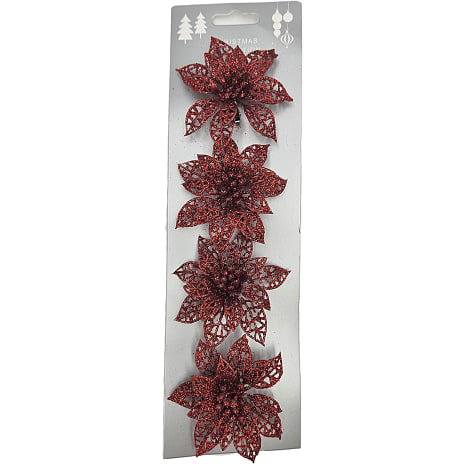 Blomst Med Glitter På Clips Diameter 8 cm 4-pak Assorteret