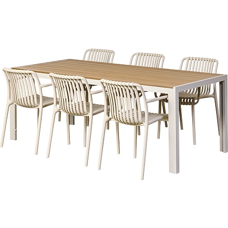 Carlton Table with 6 Messina Chairs - Sandy Grey