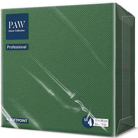 Paw Ensfarvede servietter 38x38 cm Flaskegrøn