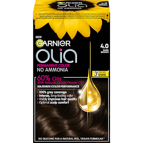 Garnier Permanent hårfarve 4.0 Dark Brown m. blomsterolie u. ammoniak 1 stk.
