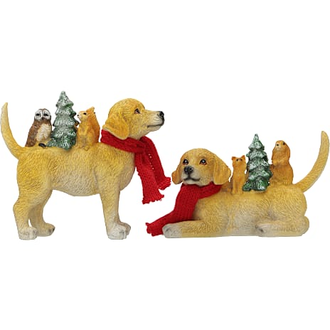 Julefryd Julefigur Hund Med Små Dyr Og Juletræ Længde 12 cm Assorteret