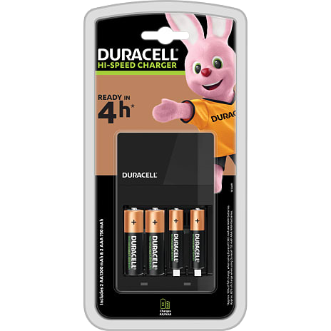 Duracell oplader med AA og AAA genopladelige batterier
