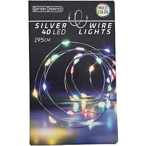 Batterilyskæde Sølvwire 40 LED Længde 195 cm Multifarvet