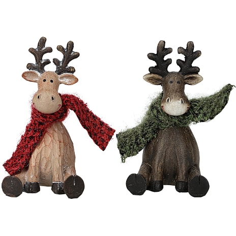 Julefigur Siddende Elg Højde 11 cm Assorteret