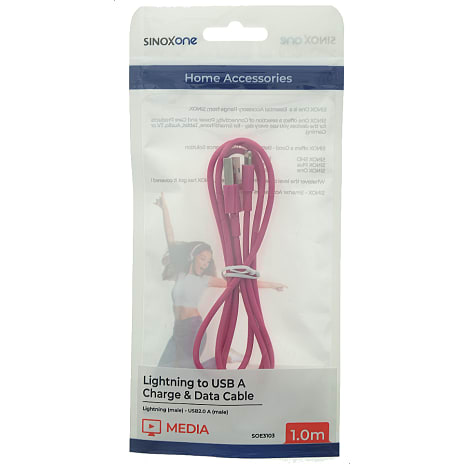 Sinox One Lightning Kabel 1 Meter Pink