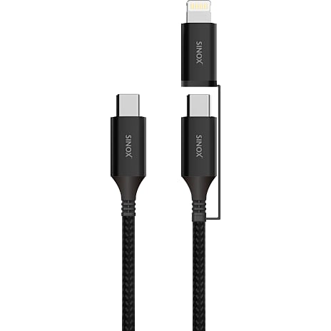SINOX 2-i-1 kabel 1,5 meter - sort 1 stk.