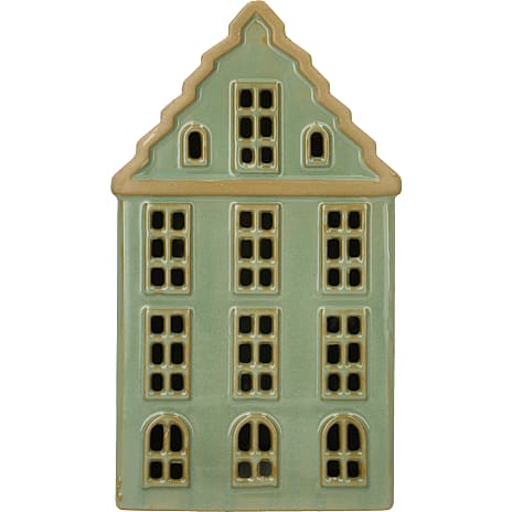 Keramik Hus Med LED Lys 22 x 13 x 10 cm Lysegrøn
