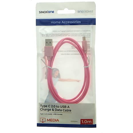 Sinox One USB-C til USB-A Kabel 1 Meter Pink