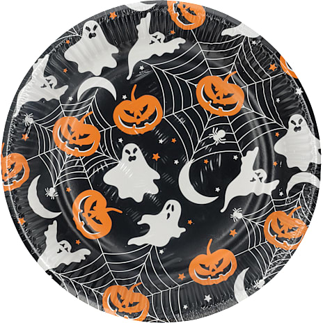 Halloween paptallerkener Ø: 22,8 cm 8-pak - sort 1 stk.