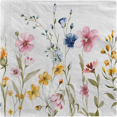 Mønstrede servietter 33x33 cm 20-pak - markblomster 20 stk.