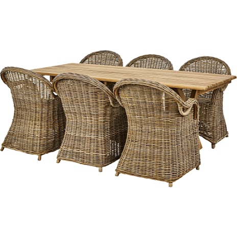 Marbella Havebord med 6 Rimini Havestole Natur