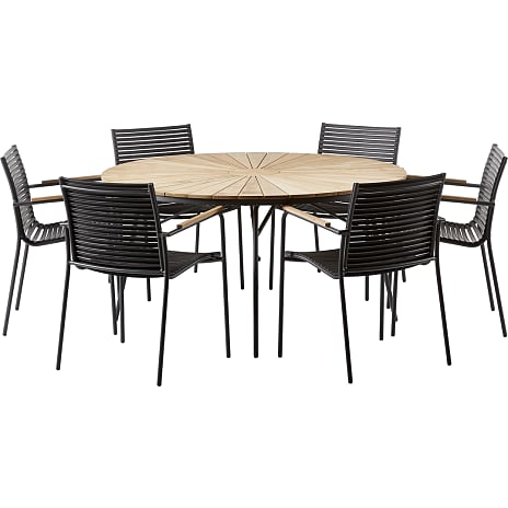 Kerteminde Ø170 cm Havemøbelsæt Med 6 Mood Classic Stole Teak/Antracit