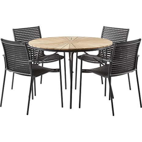 Kerteminde Teakbord Ø110 cm Antracit Stel Med 4 Mood Stole
