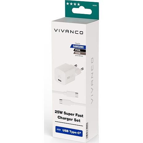 Vivanco Hurtigoplader 25 W med Kabel 1,2 m Hvid