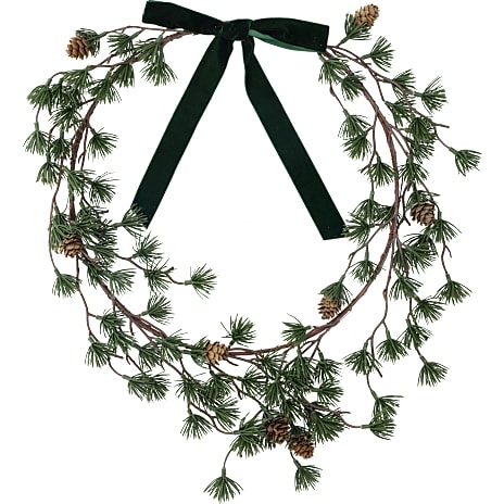 Julefryd Grenkrans Med Kogler Og Velourbånd Diameter 45 cm Grøn
