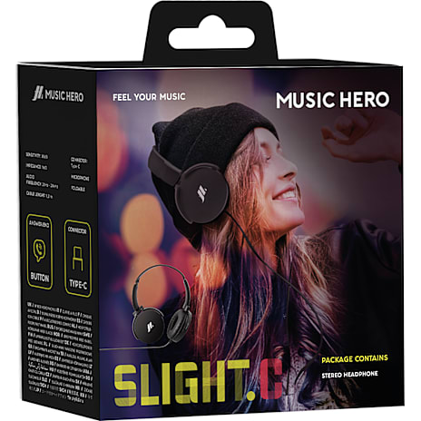 SBS Music Hero on-ear USB-C - sort 1 stk.
