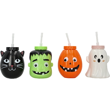 Halloween flaske m. sugerør – flere varianter – assorteret 1 stk.