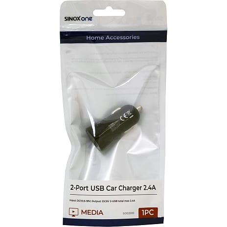 Sinox One 12W Dobbelt USB-A Biloplader Sort
