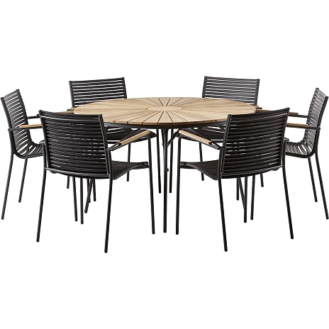 Kerteminde Teak Ø130 cm Antracit Stel Med 6 Mood Teak Stole