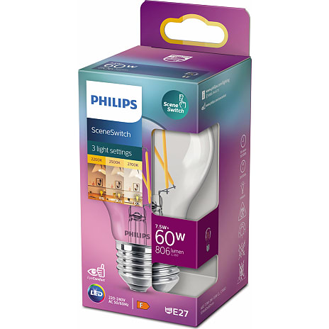 Philips SceneSwitch LED Pære 7,5W Dæmpbar
