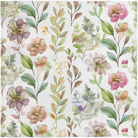 Mønstrede servietter 33x33 cm 20-pak - rosa blomster 20 stk.