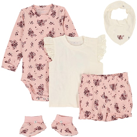 Tiny One 5-Dele Med T-Shirt, Body, Shorts, Savlesmæk Og Futter Str. 74 Rosa