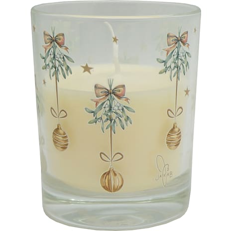 Windsor lys i glas med juleprint hvid
