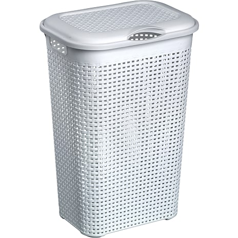 Rattan tøjkurv med låg hvid