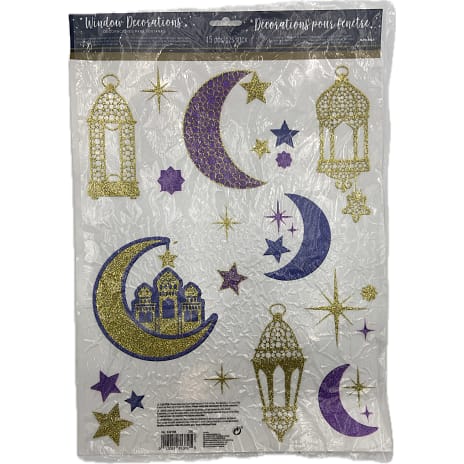 EID og Ramadan vinduesklistermærker mørkeblå, guld og lilla