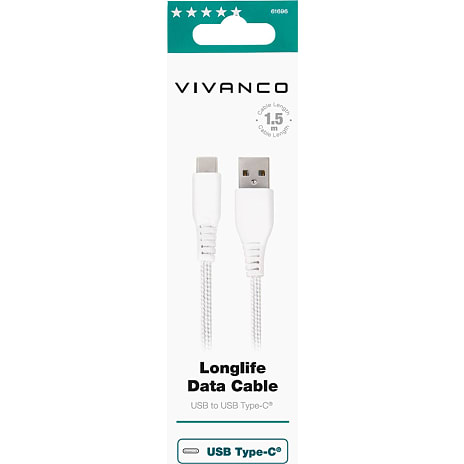 Vivanco Longlife USB-C/USB-A 2.0 Kabel 1,5 m Hvid