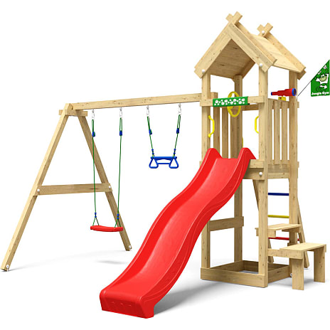 Jungle Gym Totem Legetårn med gyngemodul og rød rutsjebane