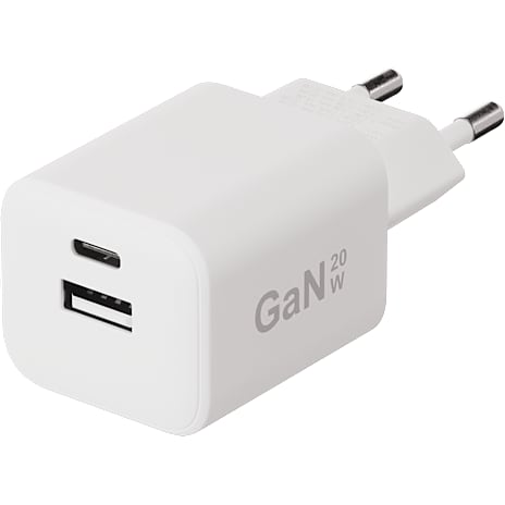 X2O 20W dobbelt hjemmelader USB-C/A GaN - Hvid 1 stk.