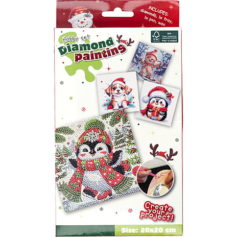 Diamond Art Julemotiv 20 x 20 cm Assorteret
