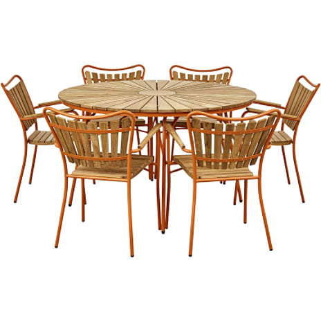 Kerteminde Ø130 Teak Havemøbelsæt Med 6 Stole Teak/Orange Stel