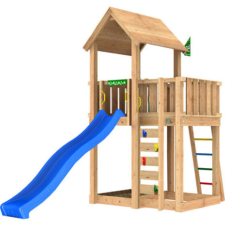 Jungle Gym Mansion 2.1 legetårn inkl. 120 kg sand og blå rutsjebane 1 stk.