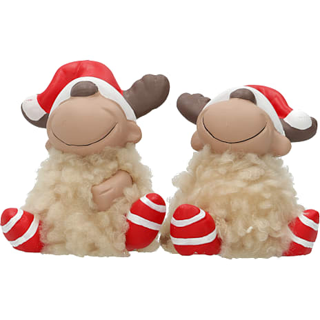 Julefryd julefigur elg med pels og stribede sokker