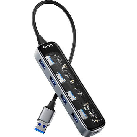 Deltaco USB hub 4-port - transparent 1 stk.