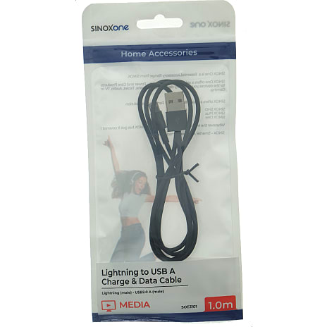 Sinox One Lightning Kabel 1 Meter Sort