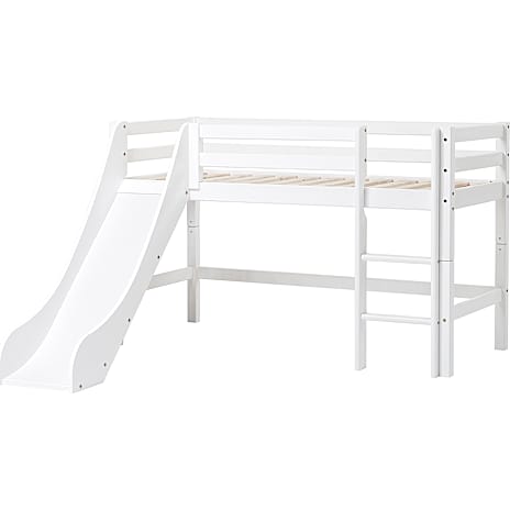 Spiloppe halvhøj seng med rutsjebane 70x160 cm  - hvid