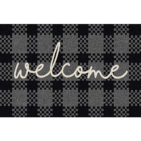 Dørmåtte med Welcome-motiv - sort/grå ternet