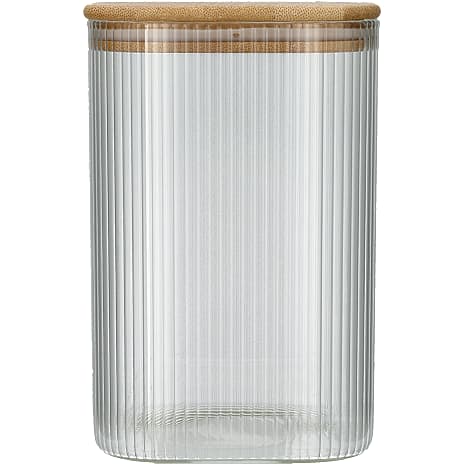 Opbevaringsglas med riller - bambuslåg - 1 liter 1 stk.