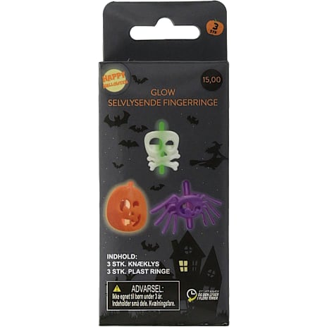 Halloween Glow Ringe 3-pak Multifarvet