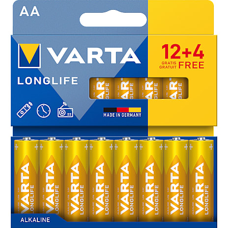 Varta Longlife AA batterier 16-pak (12+4) 1 stk.