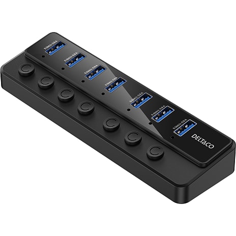 Deltaco USB-A hub 7-port - grå 1 stk.