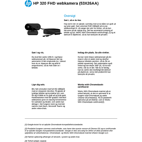 HP 320 Full HD Køb Webcam på USB-A 