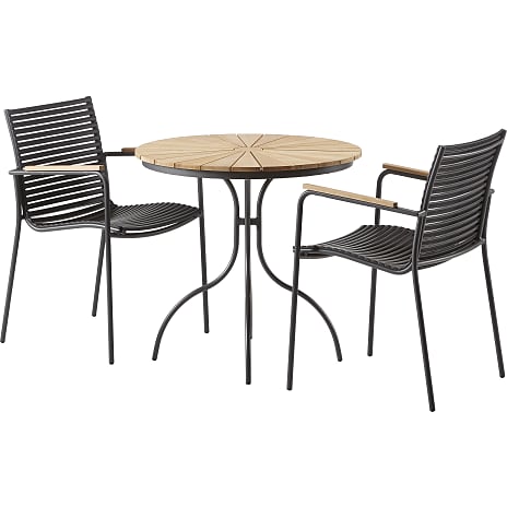 Kerteminde Teak Cafésæt Antracit Stel Med 2 Mood Stole