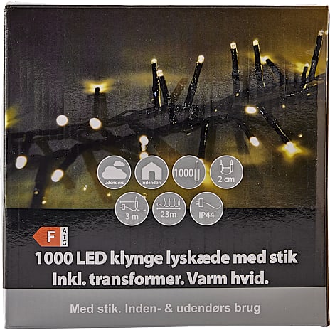 Klyngelyskæde 1000 LED varm hvid