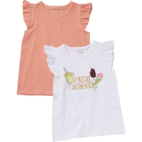 VRS Børne 2-pak T-shirt Str. 98/104 Hvid/Orange