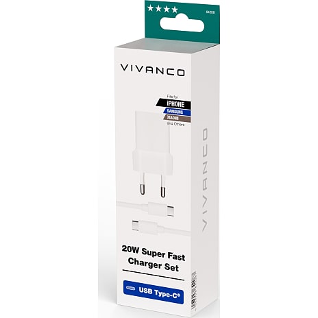 Vivanco Hurtigoplader 20 W Med Kabel Hvid